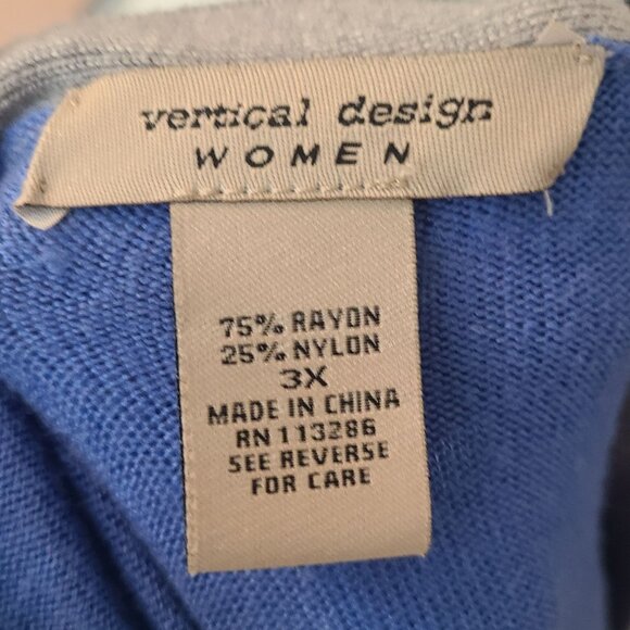 Vertical Design Cardigan Sweater V Neck Blue/Gray  Colorblock Women's Size 3X - Picture 8 of 8